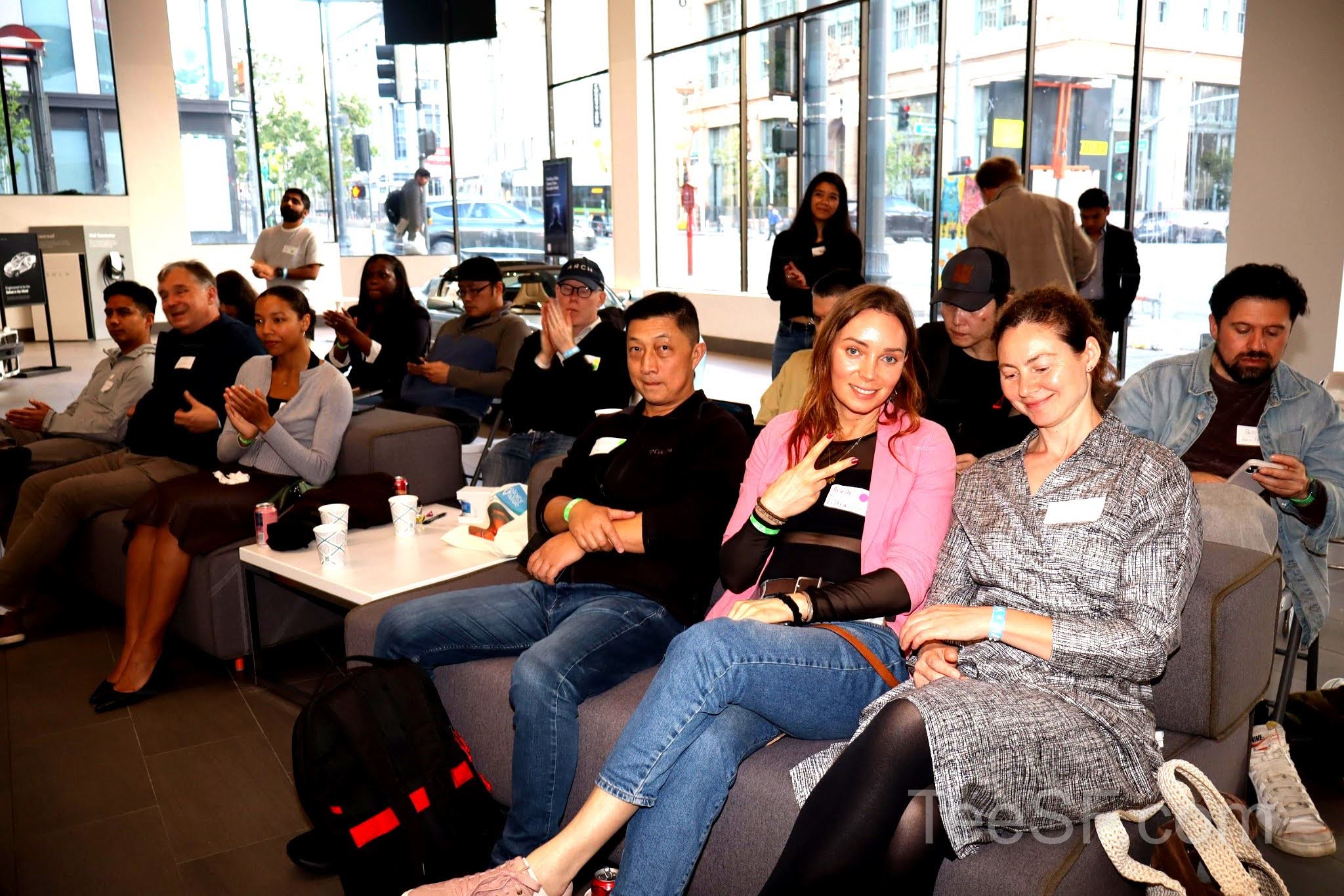 A photo from a pitch night event at Tesla in San Francisco.
